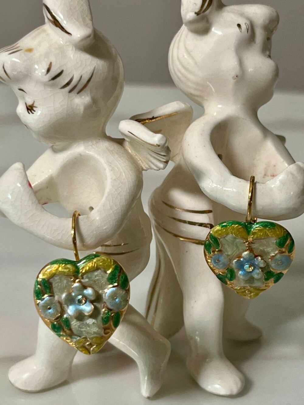Jewelcraft Coro Vintage Heart Floral Enamel Rhinestone Earrings - Picture 2 of 7